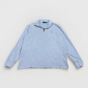 Polo Ralph Lauren Double Knit Quarter 1/4 Zip Sweatshirt Light Blue Mens Large
